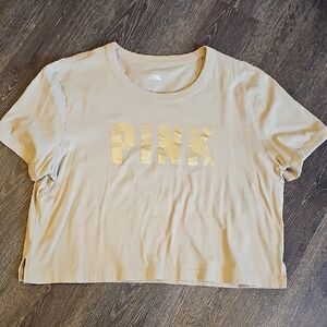 PINK Victoria's Secret Gold Logo Tee